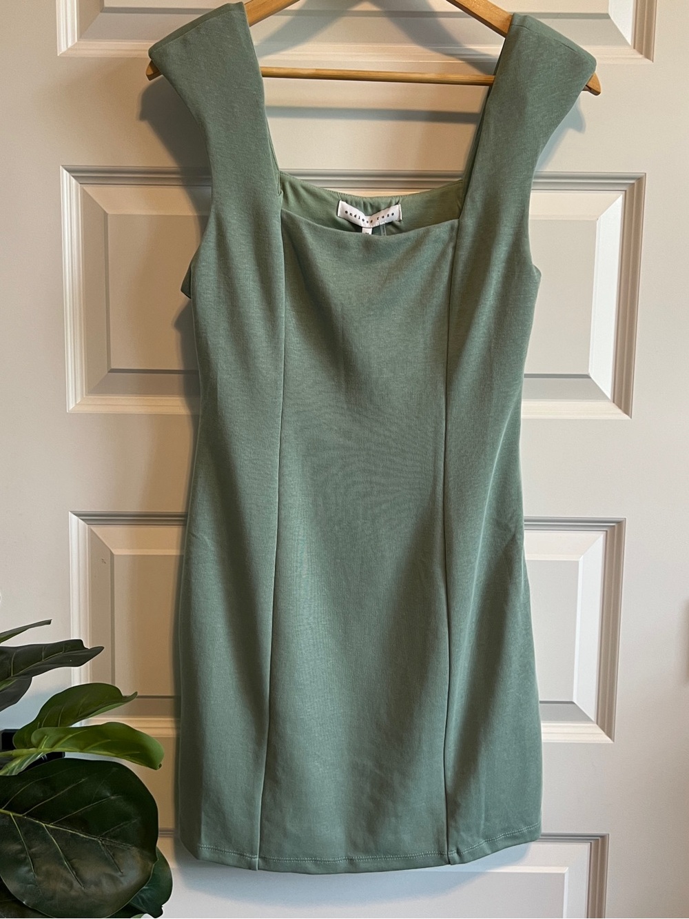 ENDLESS ROSE Anthropologie Cap Sleeve Knit Mini Dress Sage Medium NWT